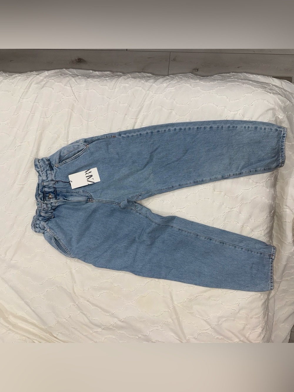 Zara Light Blue Paperbag Waist Boyfriend Jeans